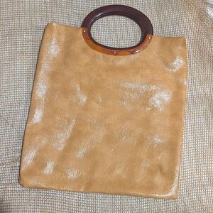 Vintage Faux Leather Tote with Tortoise Acrylic Handle